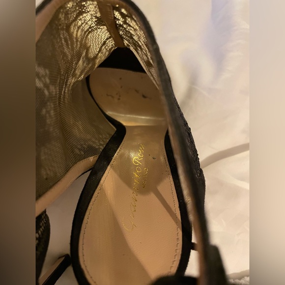 GIANVITO Rossi Suede Trim Black Lace Peep Toe Pumps - Picture 10 of 13